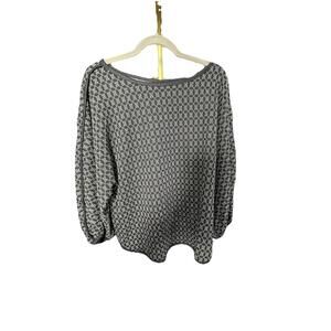 Max Studio Womens Black and White Long Sleeve Boat Neck Geometric Top Size XL